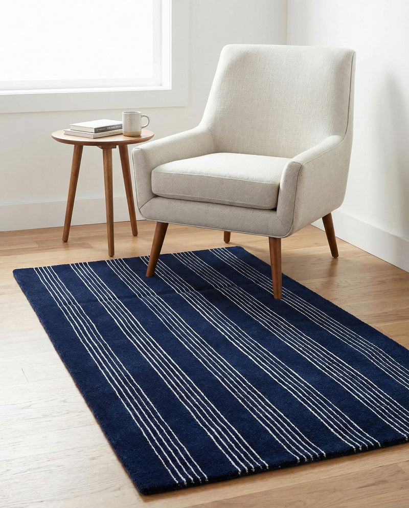 Hampton Stripes Wool Collection Area Rug - Montauk Rectangle Cobalt Blue  lifestyle 62