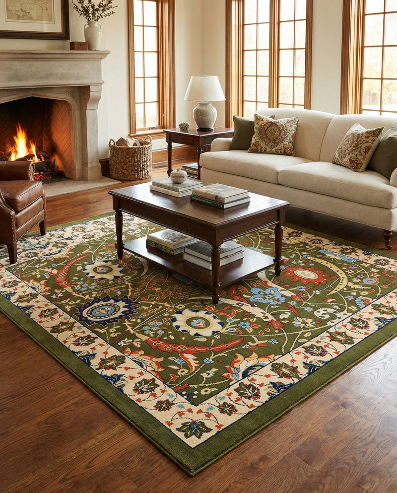 Tabriz Tapestry Collection Area Rug - Sahand (Green) Square Green  lifestyle 33