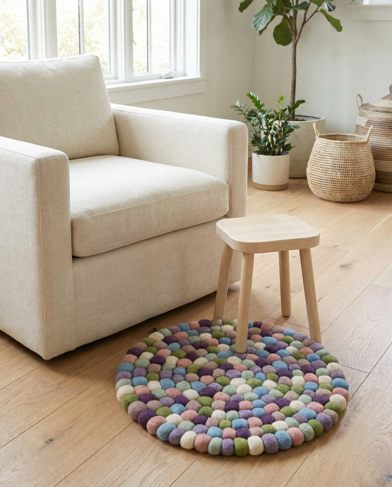 Woolen Sphere Collection Area Rug - Orbsburg (Pink and Purple) Round Pink and Purple  lifestyle 52