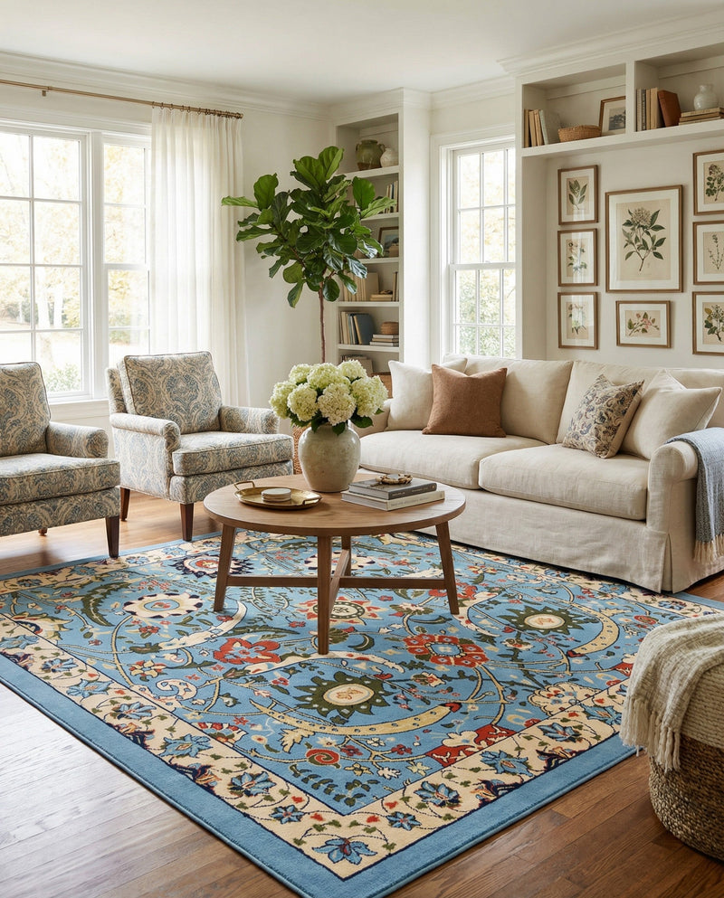 Tabriz Tapestry Collection Area Rug - Sahand (Blue) Square Blue  lifestyle 60
