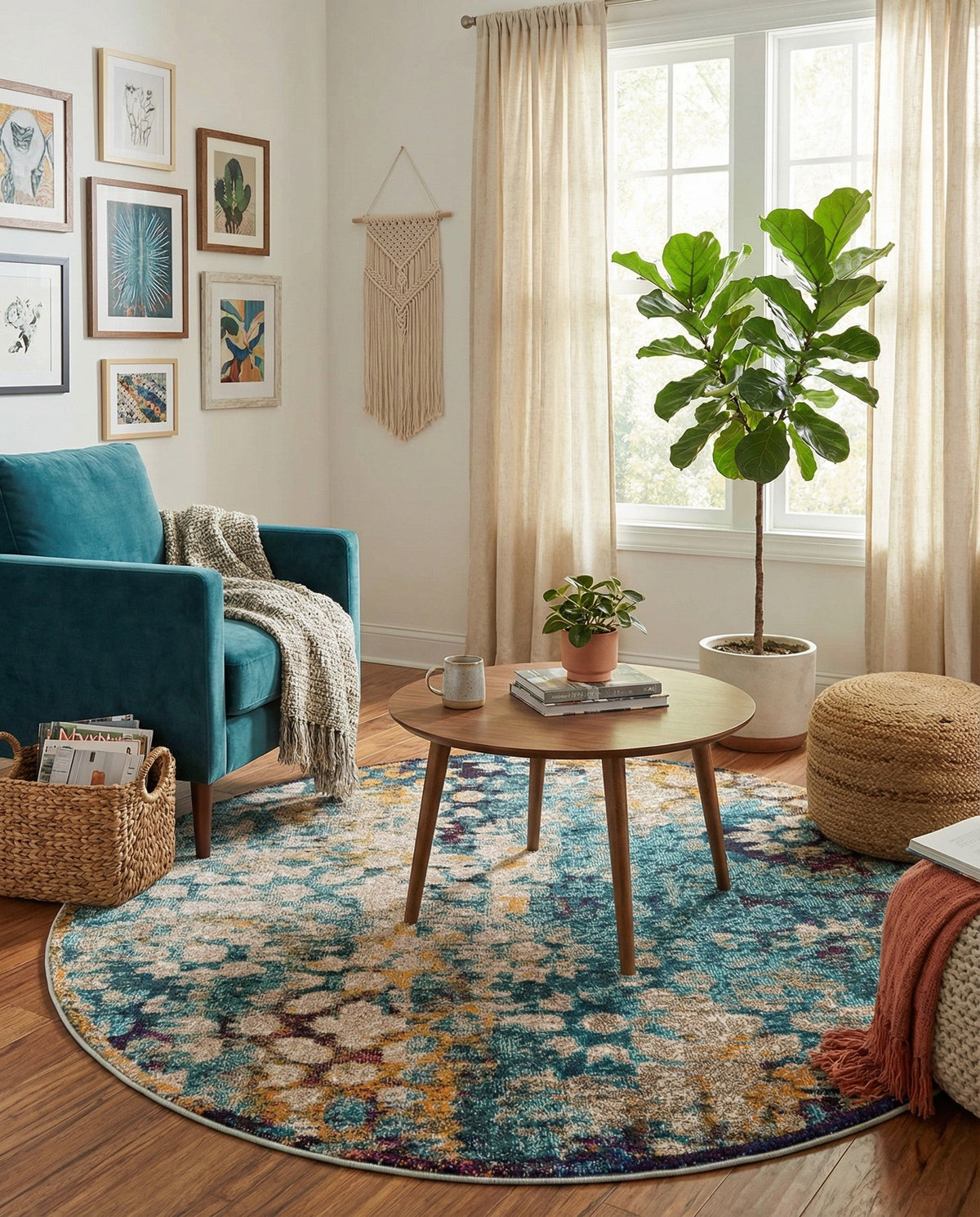 Venetian Tapestry Collection Area Rug - Murano Round Blue  lifestyle 88