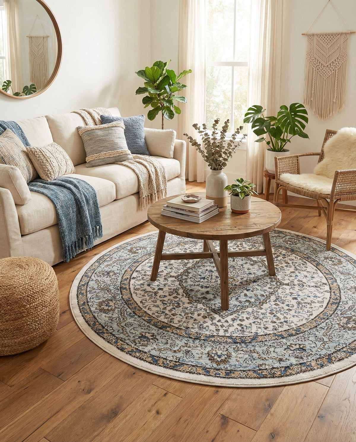Mykonos Manor Collection Area Rug - Delos Round Blue  lifestyle 62
