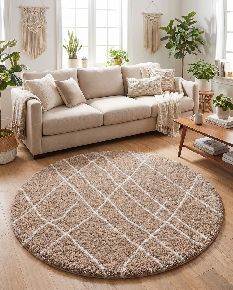 Cozy Haven Shag Collection Area Rug - Serenity (Khaki) Round Khaki  lifestyle 62