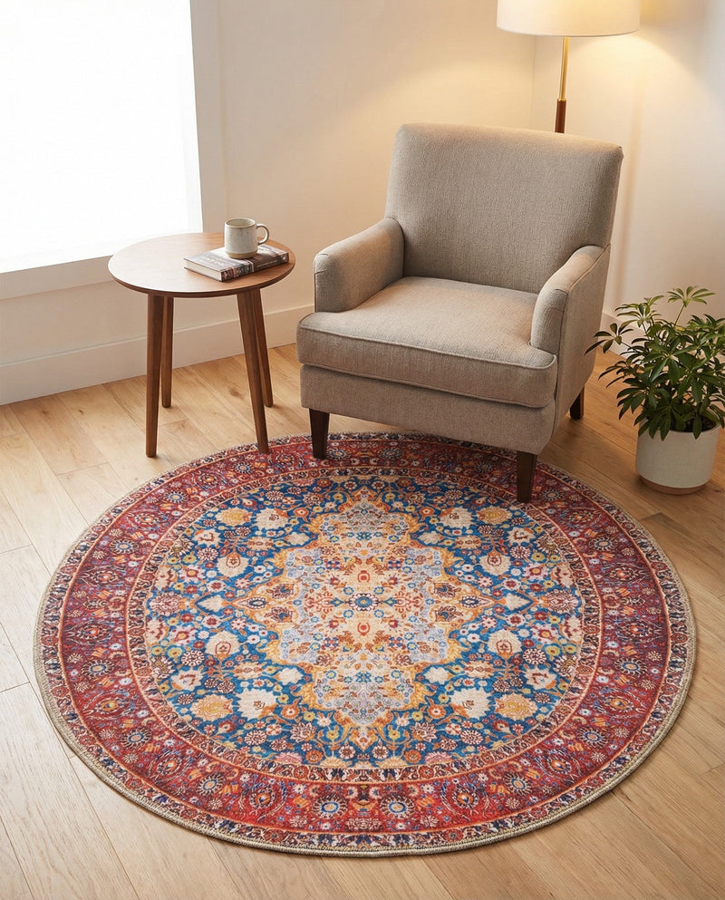Heritage Elegance Collection Area Rug -  Hearst Round Navy Blue  lifestyle 56