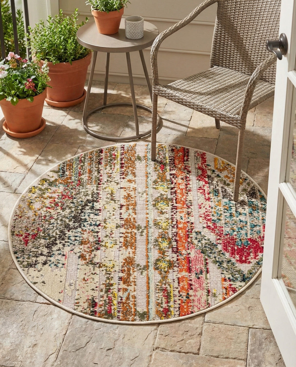 Outdoor Marrakesh Collection Area Rug -  Agadir Round Multi Beige  lifestyle 165