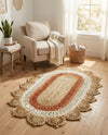 Woven Seaside Jute Collection Area Rug - Coastalhaven (Natural White Orange Pink) Oval Natural White Orange Pink  lifestyle 33