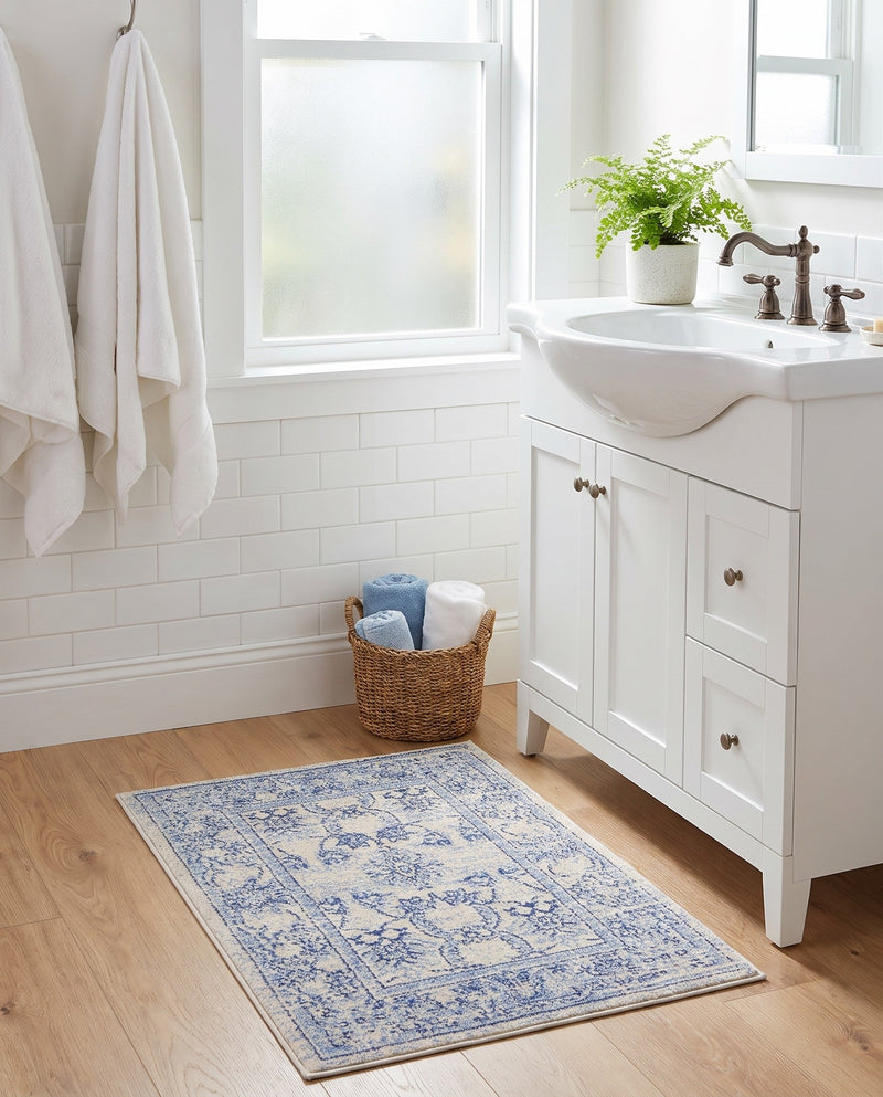 Horizon Collection Area Rug -  Meridian Rectangle Ivory and Blue  lifestyle 36