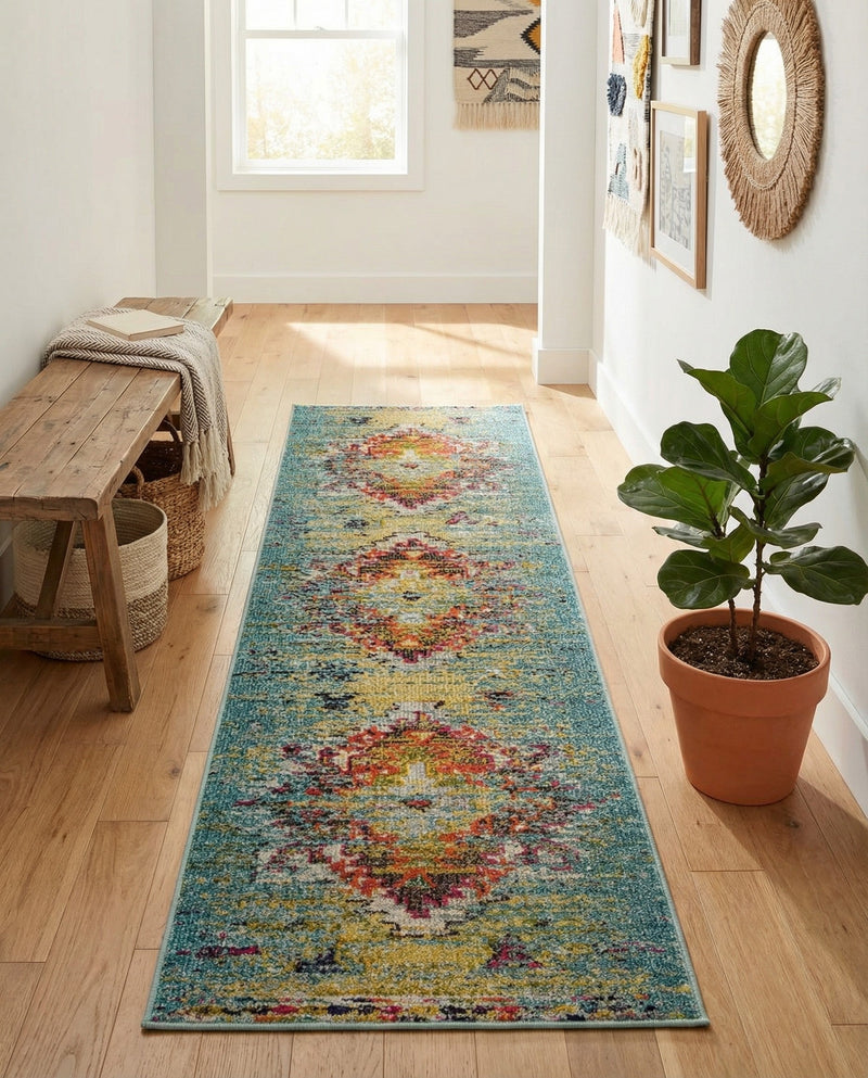 Venetian Tapestry Collection Area Rug -  SanMarco Runner Turquoise  lifestyle 57