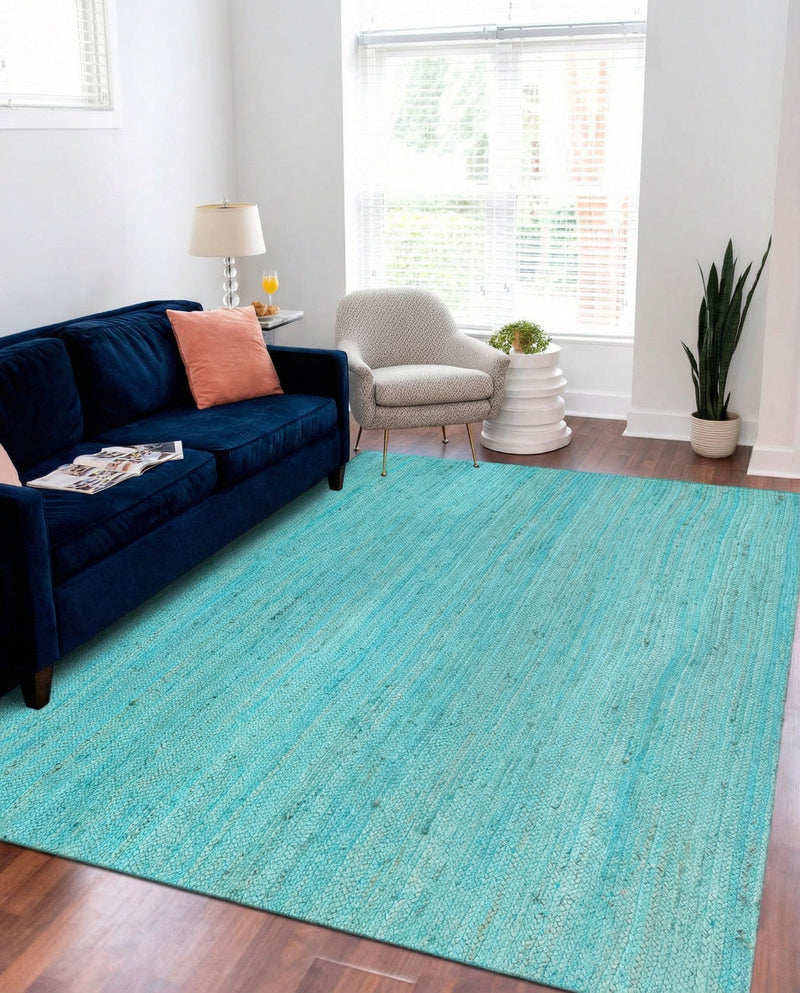 Woven Seaside Jute Collection Area Rug - Savannah (Turquoise) Rectangle Turquoise  lifestyle 13