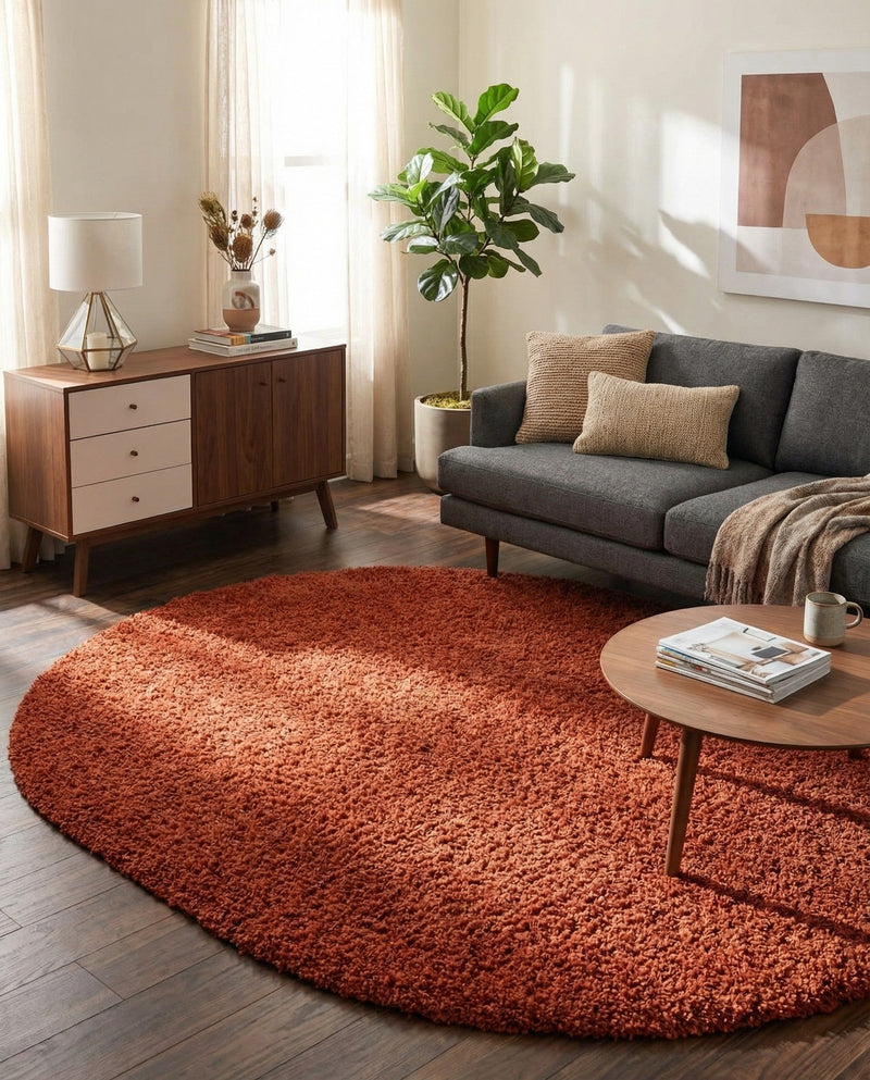 Plush Oasis Collection Area Rug - Serenity (Terracotta) Oval Terracotta  lifestyle 41