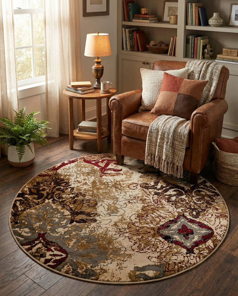 Bistro Lounge Collection Area Rug -  Piccolo Round Beige  lifestyle 40