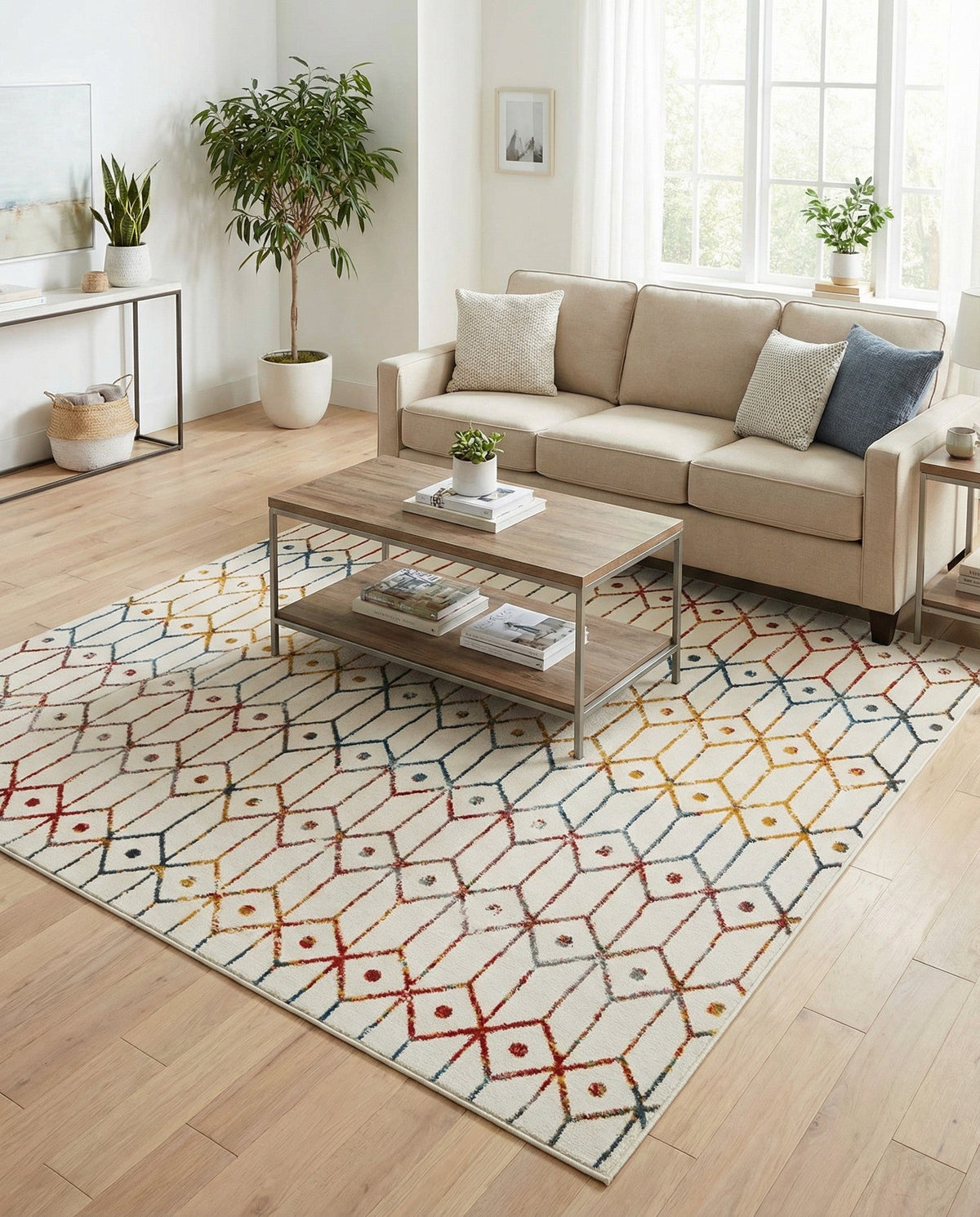 Garden Maze Retreat Collection Area Rug -  Mazeview Square Multi  lifestyle 141