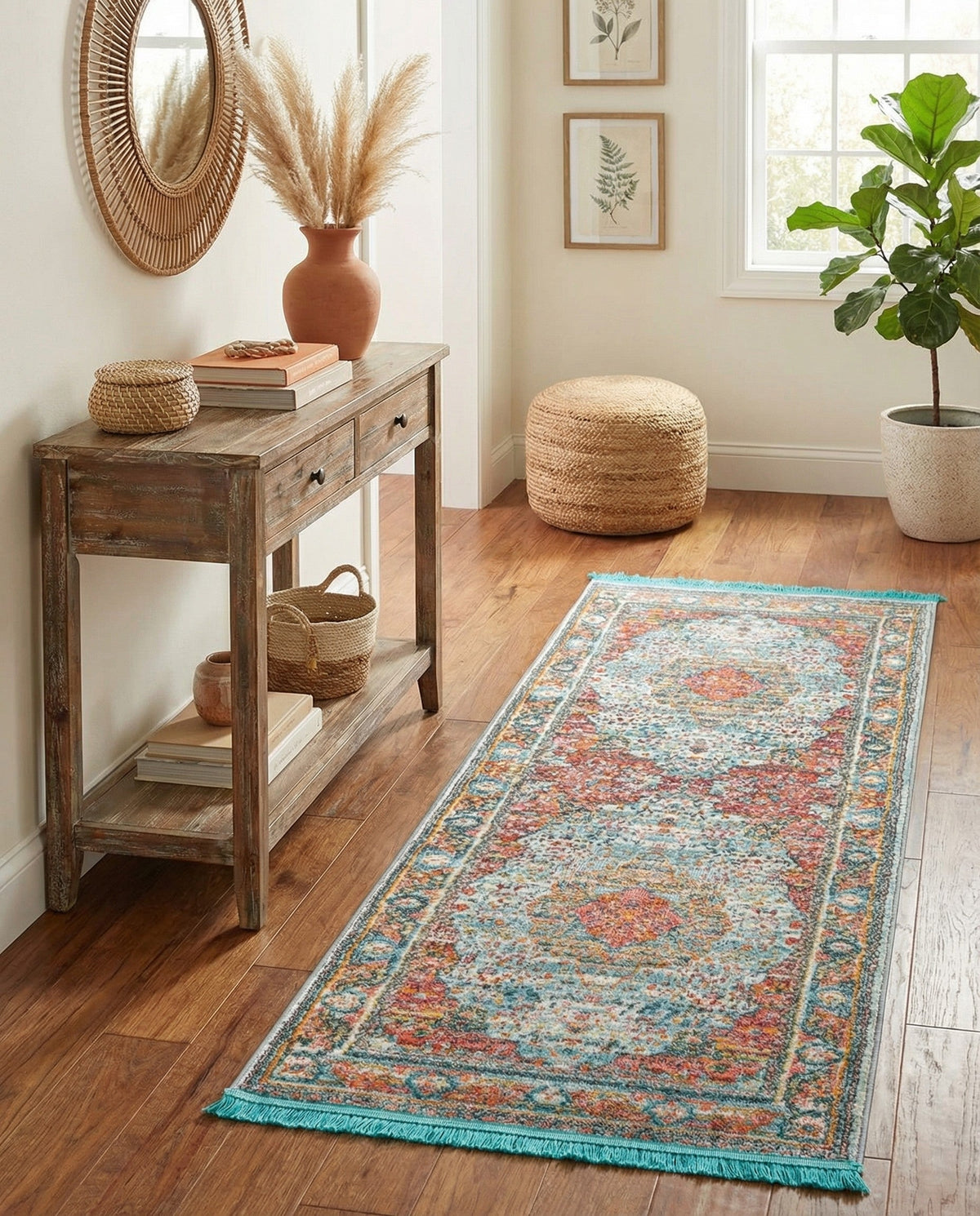 Caribbean Breeze Collection Area Rug -  Floriana Runner Light Blue  lifestyle 91
