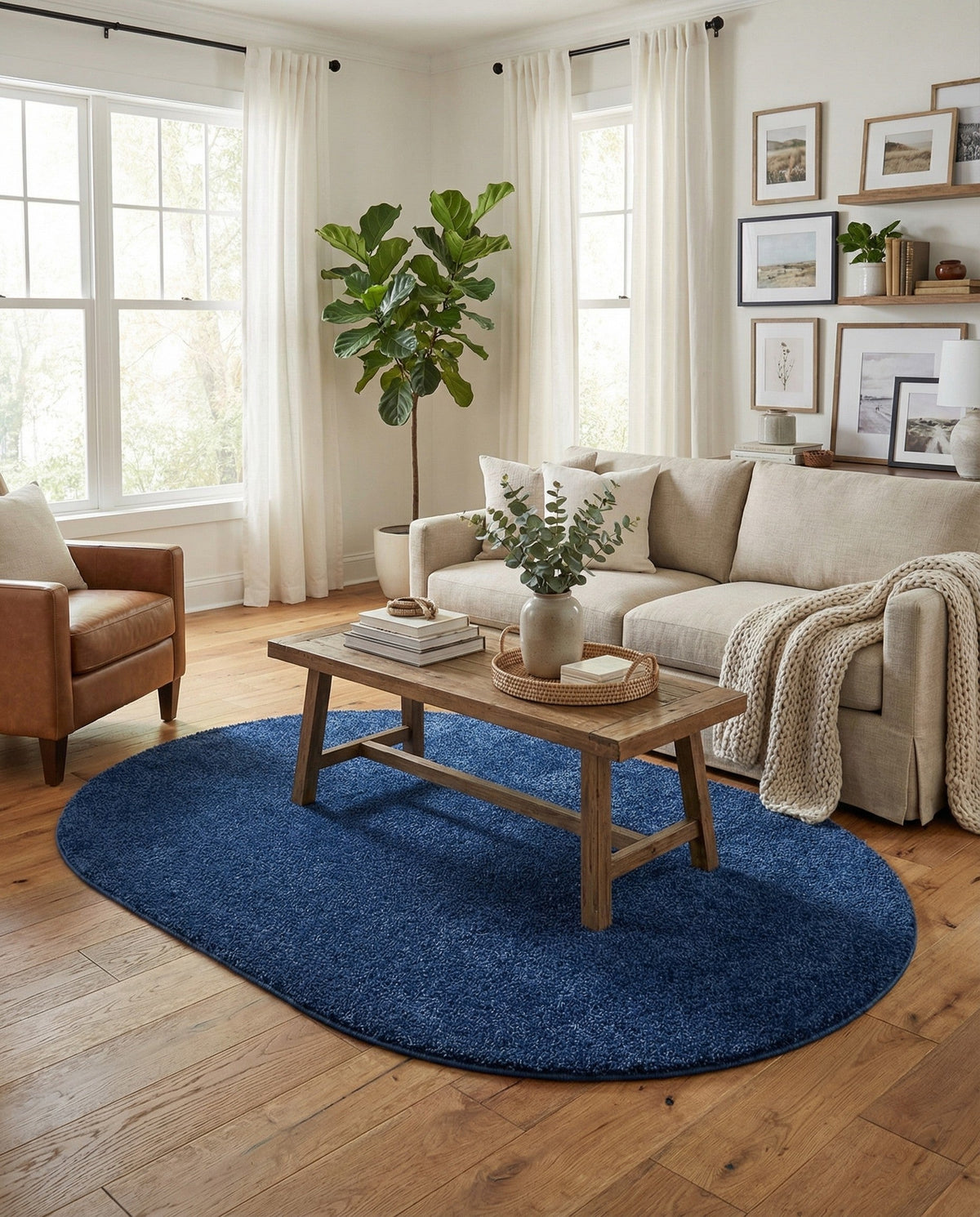 Solid Shag Seaside Collection Area Rug - Azure Cove (Navy Blue) Oval Navy Blue  lifestyle 89