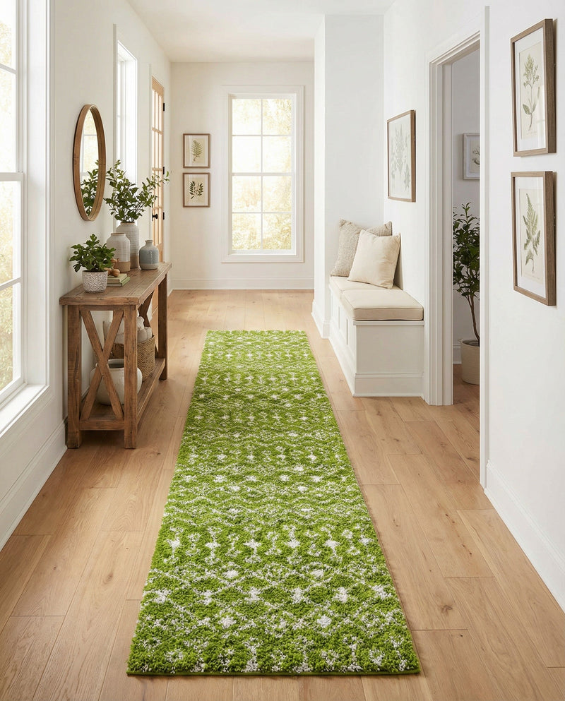 Berber Lattice Shag Collection Area Rug - Atlas (Green) Runner Green  lifestyle 49