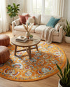 Adriana Terrace Collection Area Rug -  Positano (Orange) Round Orange  lifestyle 48