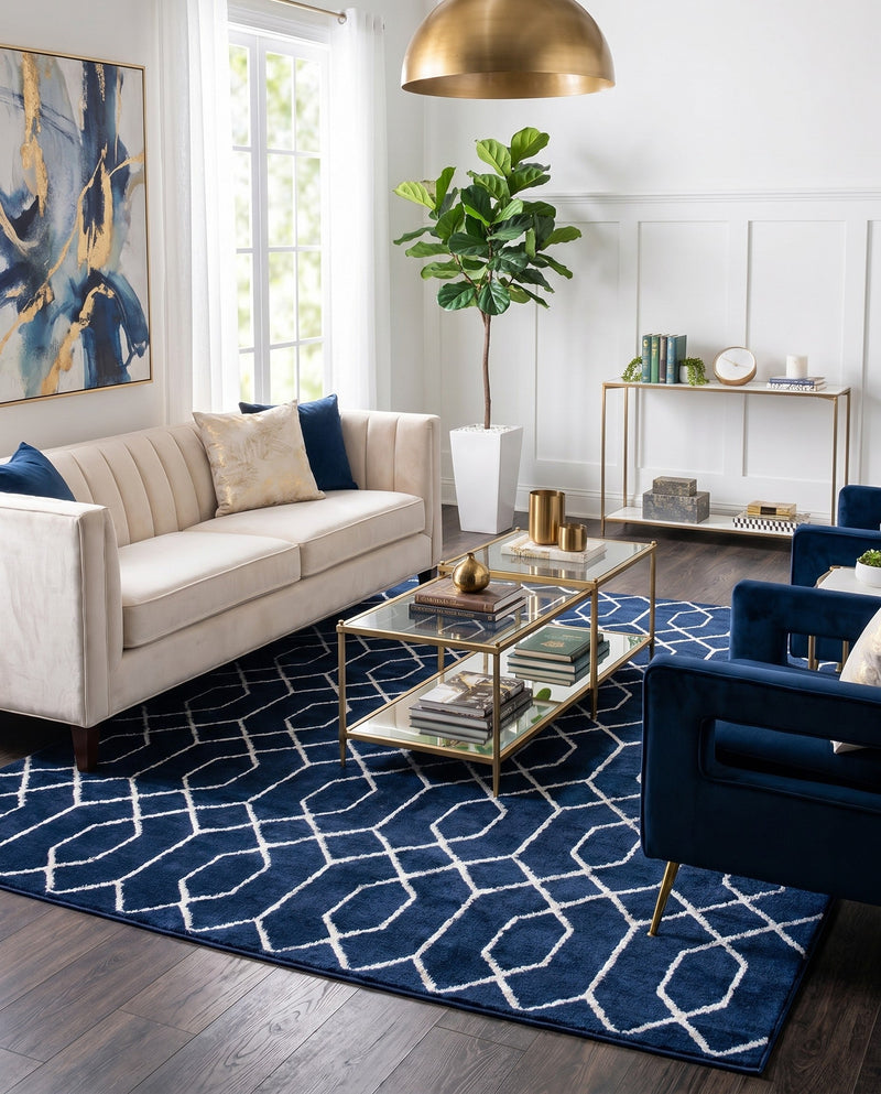 Hollywood Luxe Collection Area Rug - Sunset (Navy Blue Silver) Rectangle Navy Blue Silver  lifestyle 4
