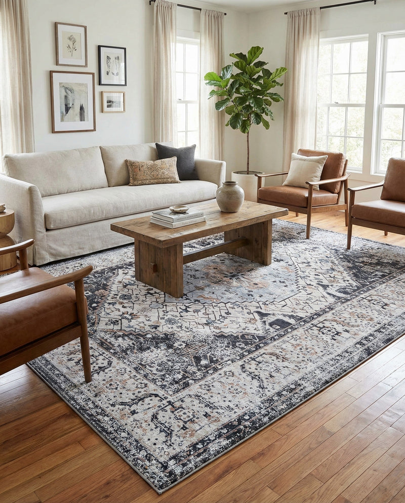 Laguna Sands Collection Area Rug -  Newport Rectangle Linen Charcoal  lifestyle 41