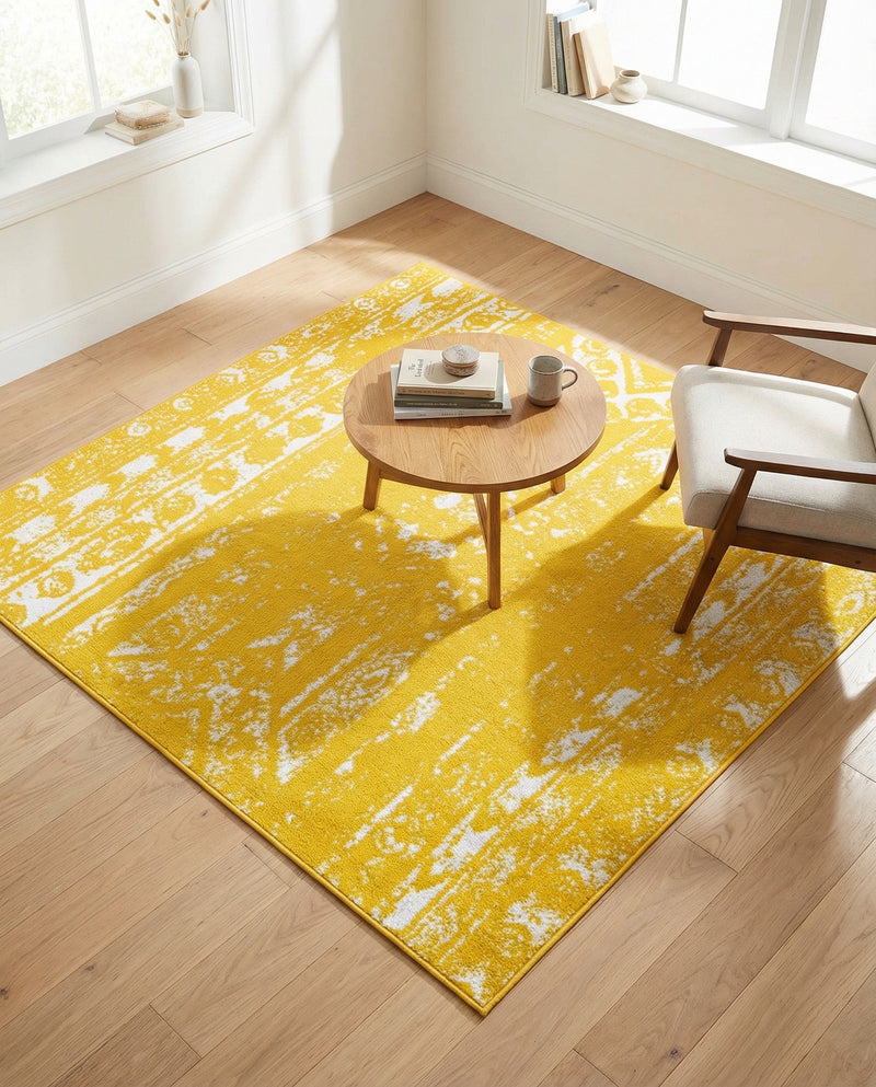 Brighton Stripes Collection Area Rug - Sussex (Yellow) Square Yellow  lifestyle 40