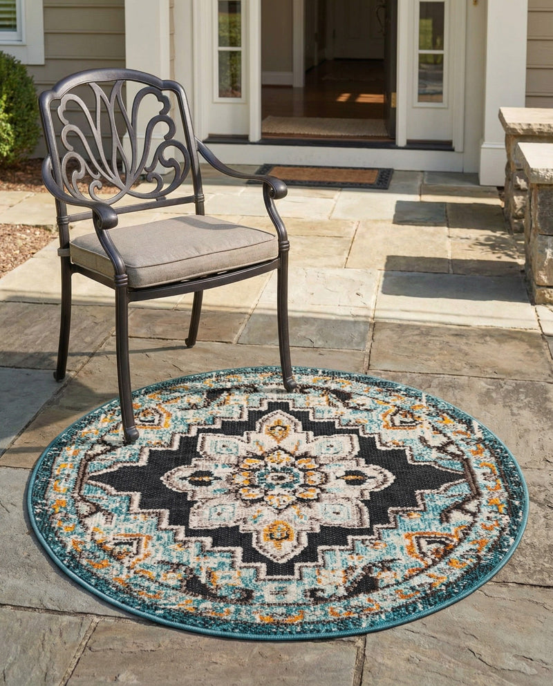 Outdoor Marrakesh Collection Area Rug -  Essaouira Round Navy Blue  lifestyle 28