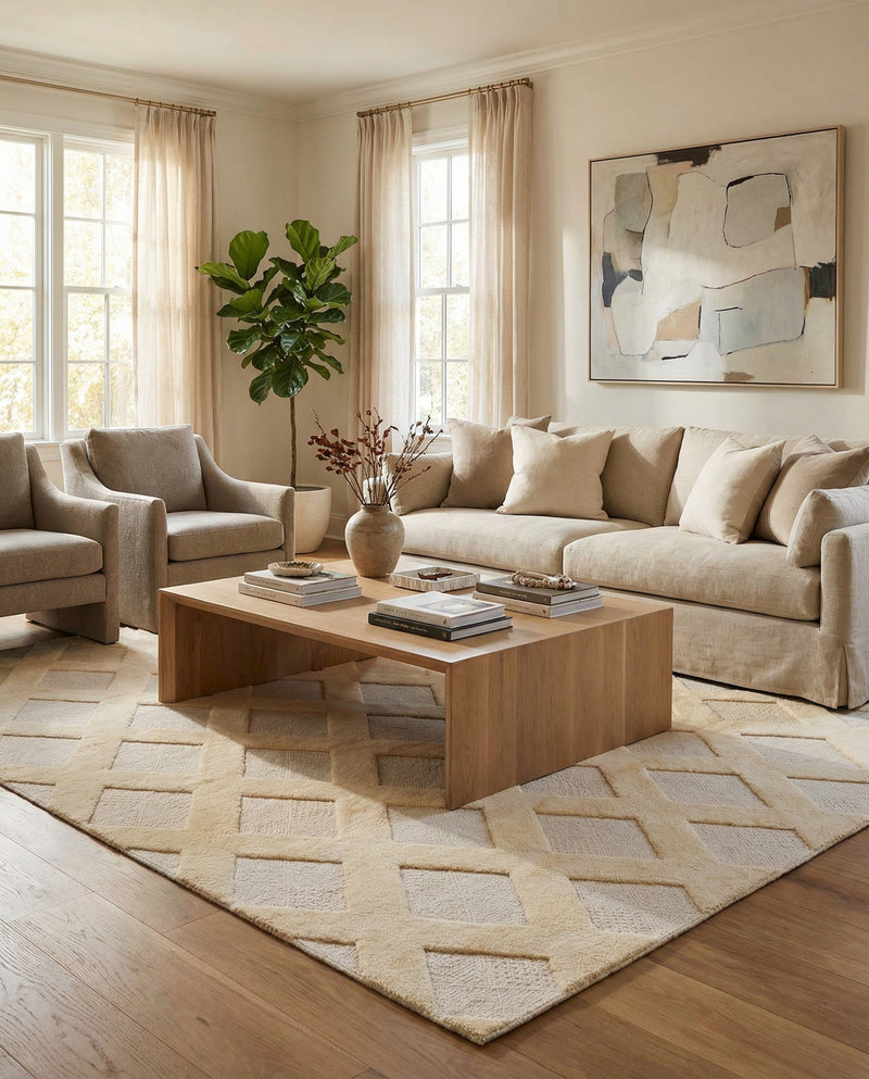 Trellis Wool Collection Area Rug - Vineyard Rectangle Ivory  lifestyle 13