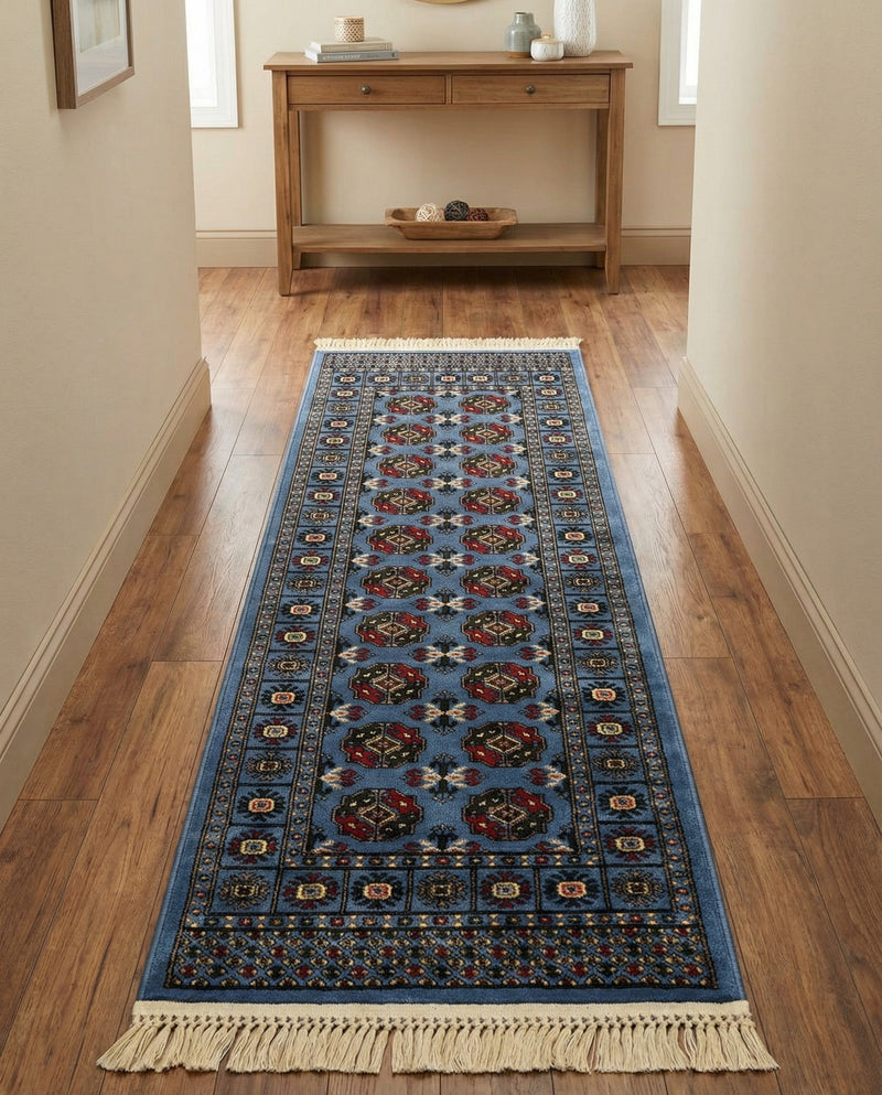 Samarkand Elegance Collection Area Rug -  Margilan (Blue) Runner Blue  lifestyle 64