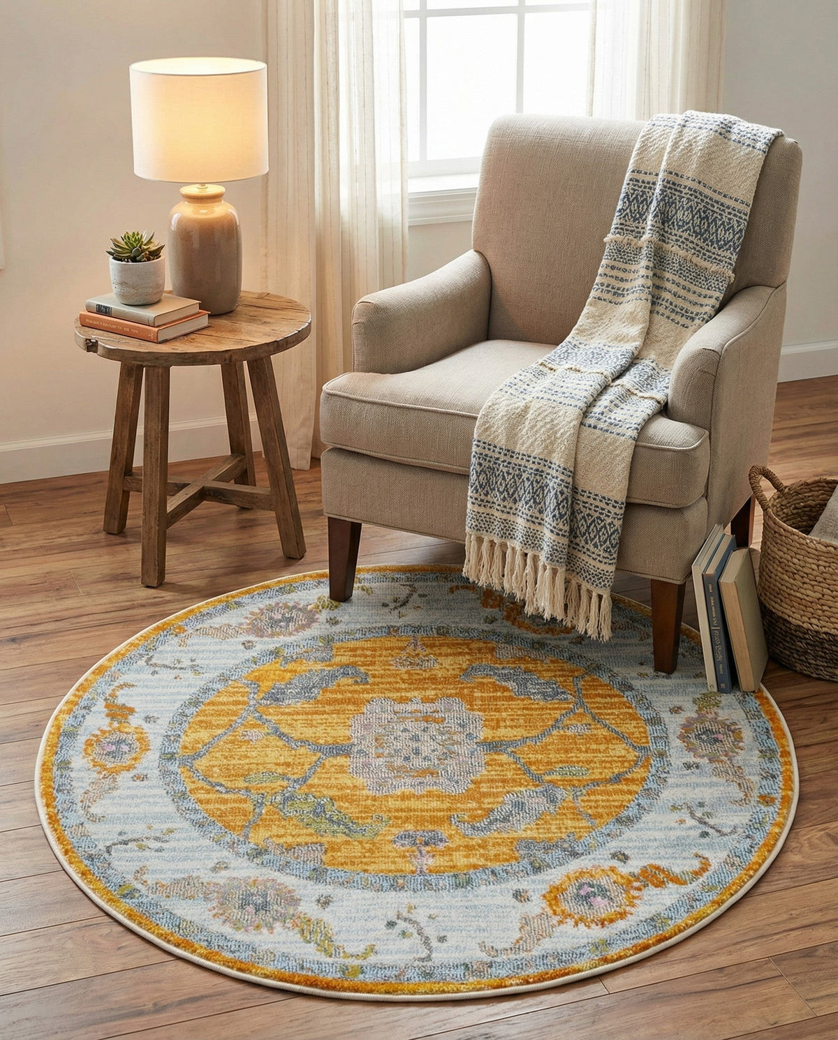 Arcadia Rugs Collection Area Rug - Eden (Yellow) Round Yellow  lifestyle 103