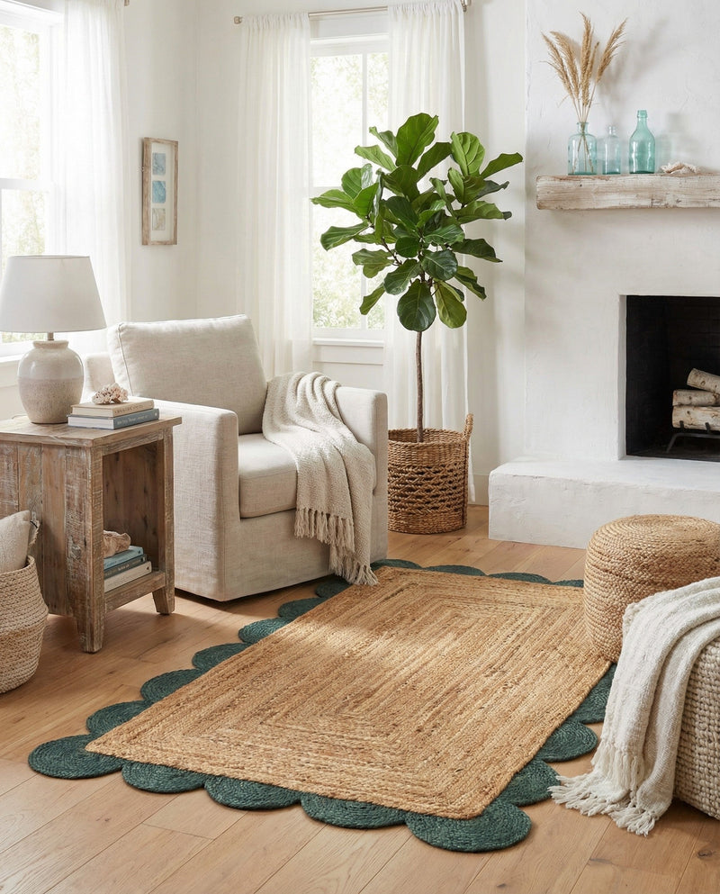 Serenity Braided Jute Collection Area Rug - Seaside Rectangle Natural and Green  lifestyle 20