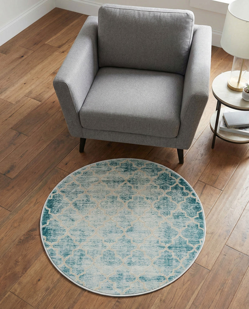 Metro Heights Collection Area Rug -  Midtown Round Teal  lifestyle 26