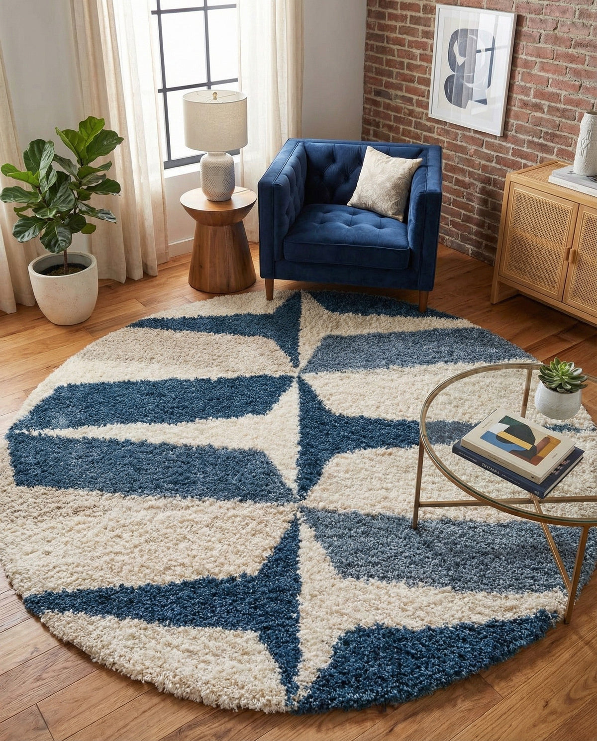 Cozy Cove Shag Collection Area Rug -  Tidewater Round Blue  lifestyle 62