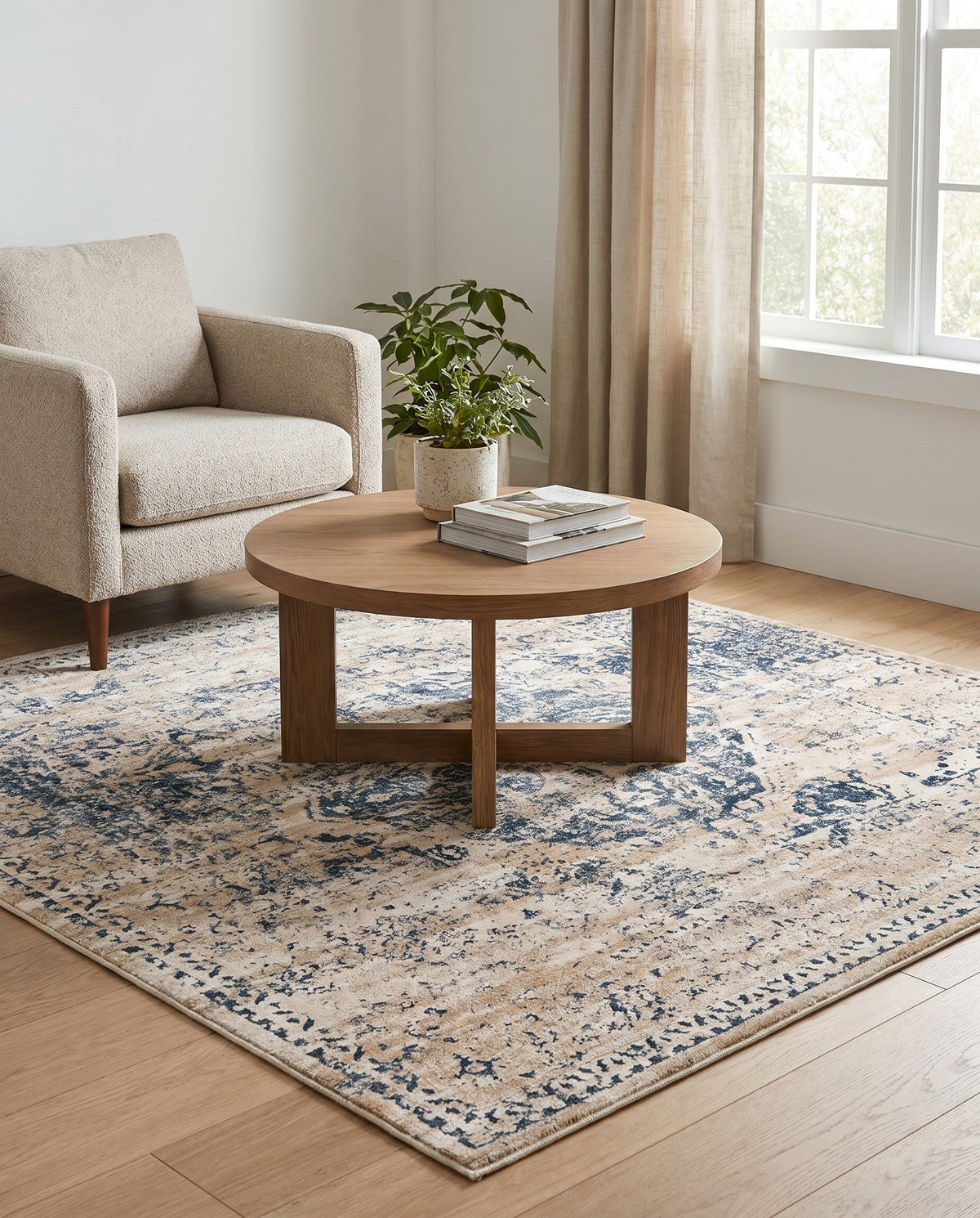 Coastal Manor Collection Area Rug -  Dunes Square Dark Blue  lifestyle 125