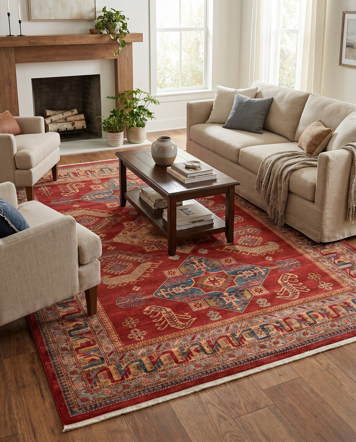 Persian Elegance Collection Area Rug -  Ardabil Rectangle Red  lifestyle 9