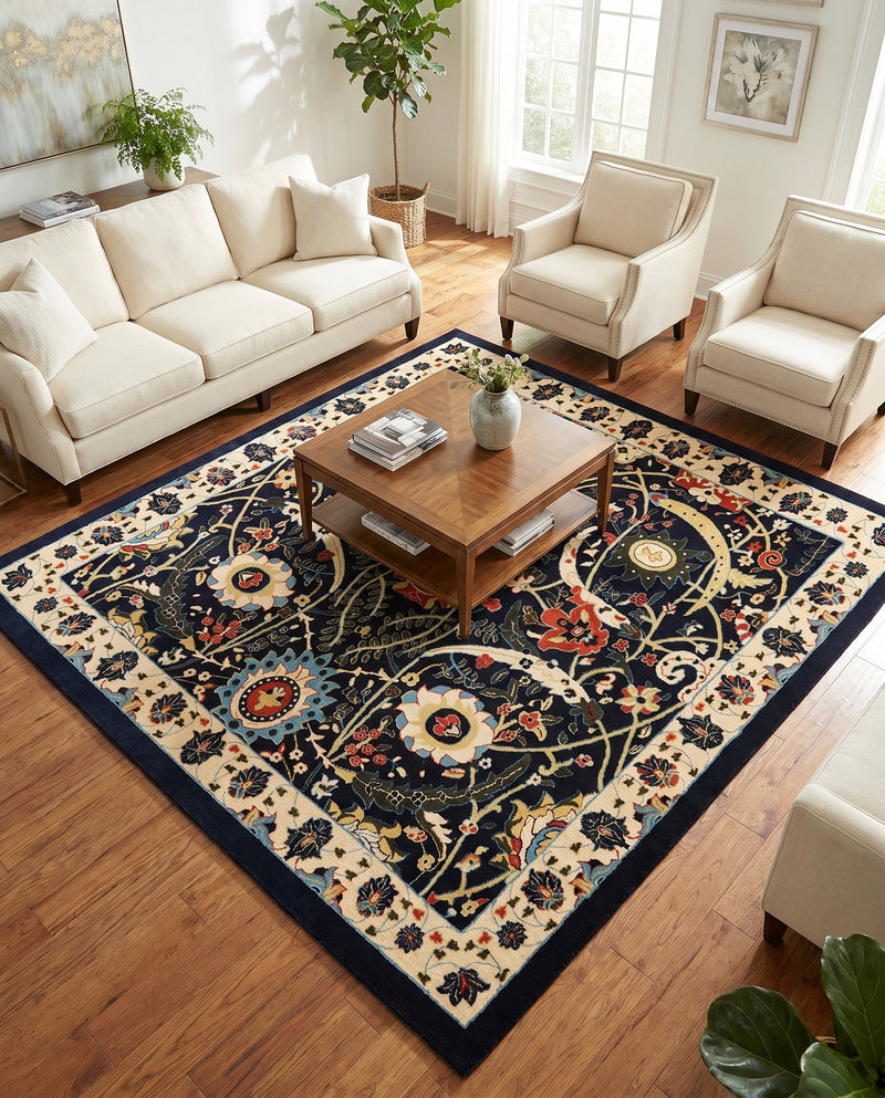 Tabriz Tapestry Collection Area Rug - Sahand (Navy Blue) Square Navy Blue  lifestyle 56