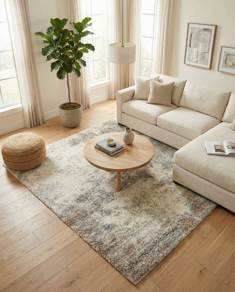 Cozy Haven Shag Collection Area Rug -  Tranquility (Khaki) Square Khaki  lifestyle 60