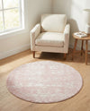 Brighton Stripes Collection Area Rug - Sussex (Pink) Round Pink  lifestyle 48