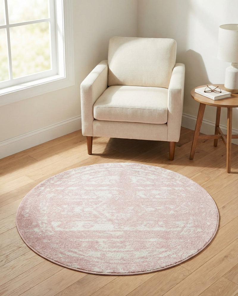 Brighton Stripes Collection Area Rug - Sussex (Pink) Round Pink  lifestyle 48