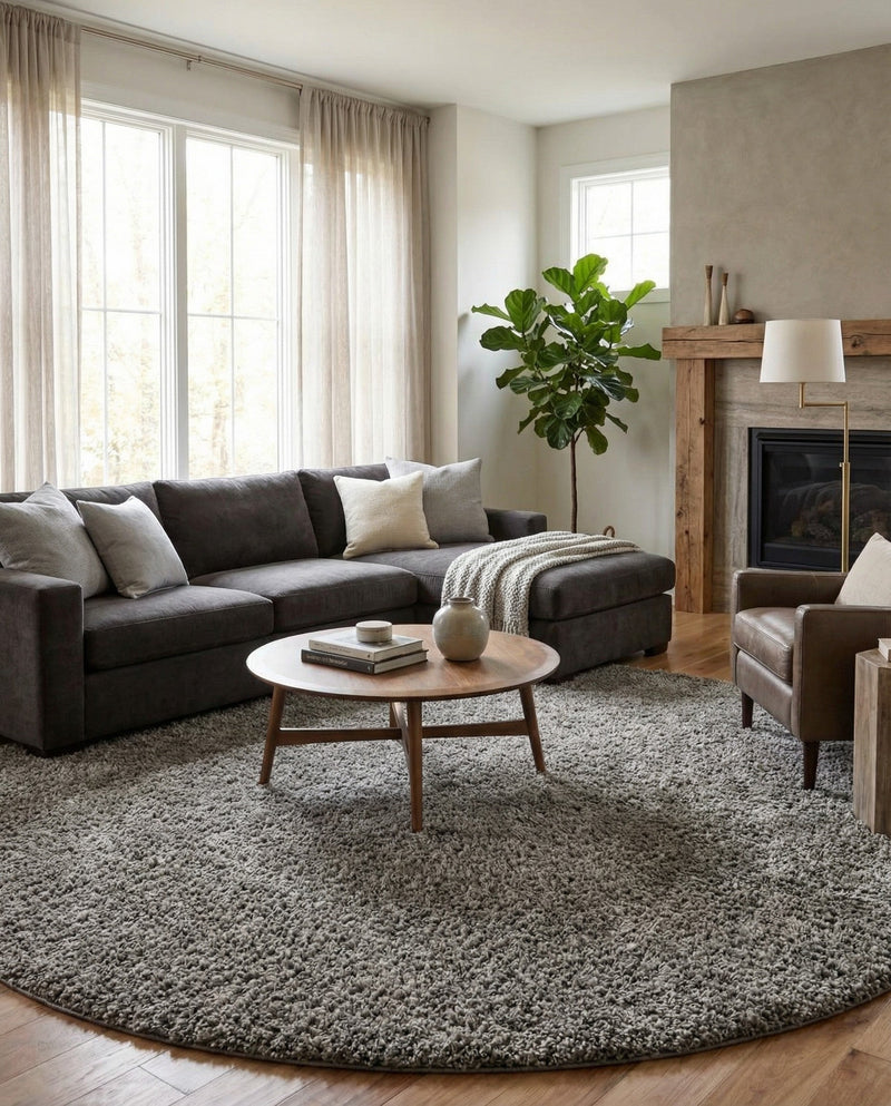 Plush Oasis Collection Area Rug - Serenity (Cloud Gray) Round Cloud Gray  lifestyle 63