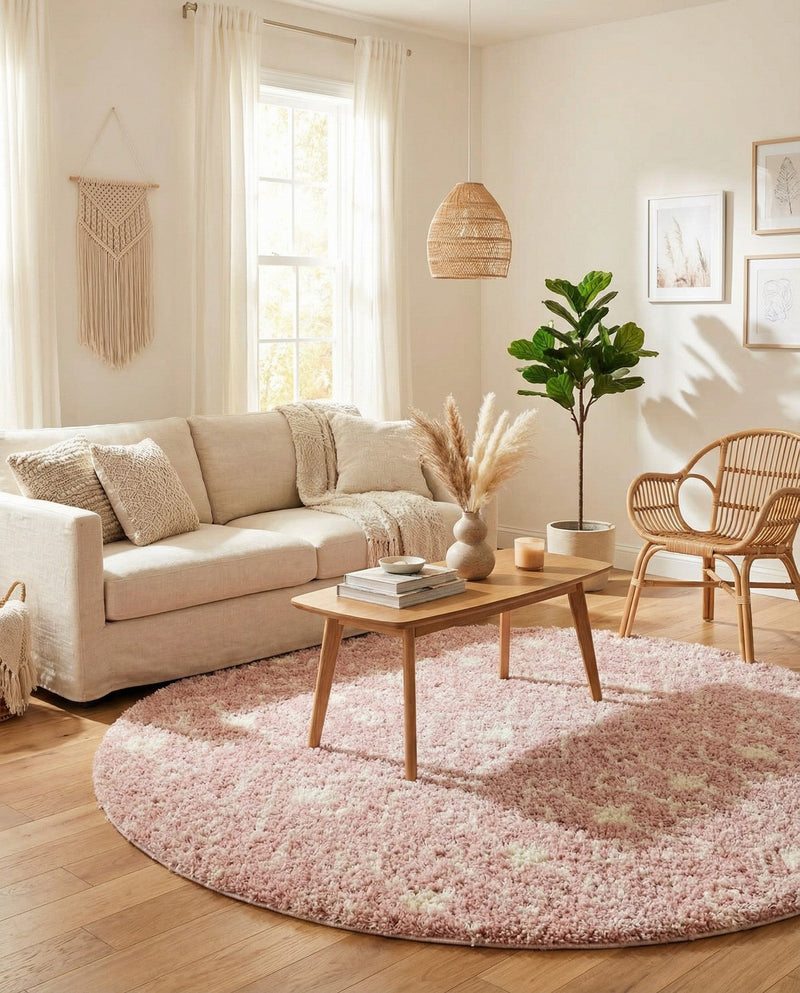 Berber Lattice Shag Collection Area Rug - Atlas (Light Pink) Round Light Pink  lifestyle 37