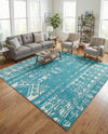 Brighton Stripes Collection Area Rug - Sussex (Turquoise) Square Turquoise  lifestyle 57