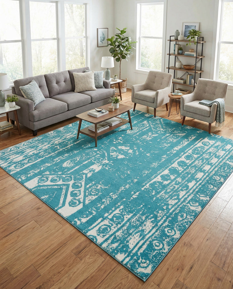 Brighton Stripes Collection Area Rug - Sussex (Turquoise) Square Turquoise  lifestyle 57
