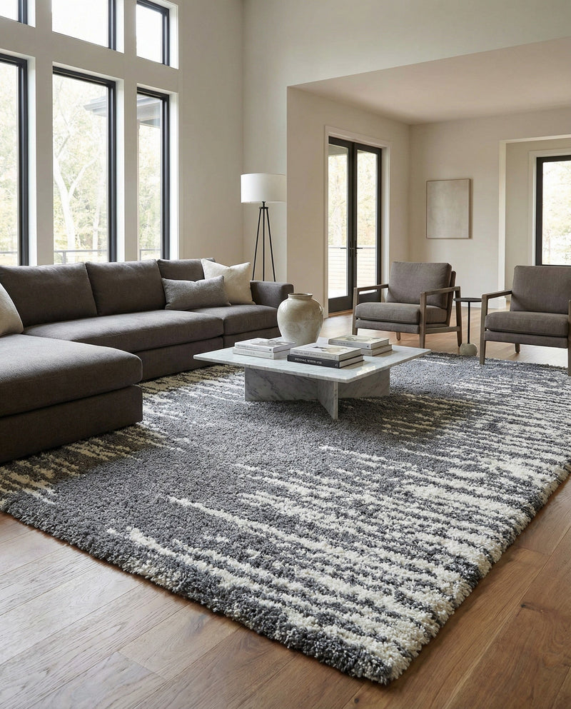 Tranquil Tides Shag Collection Area Rug - Marina Rectangle Gray  lifestyle 34