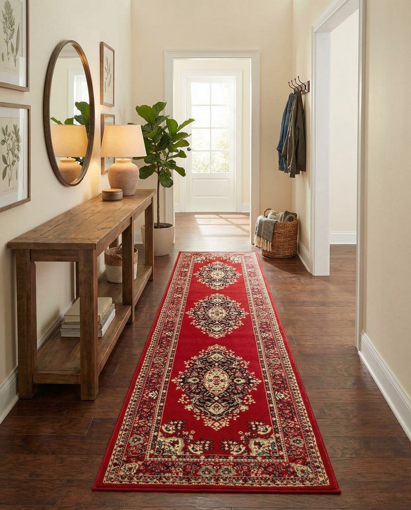 Tabriz Tapestry Collection Area Rug - Azerbaijan (Red) Runner Red  lifestyle 26
