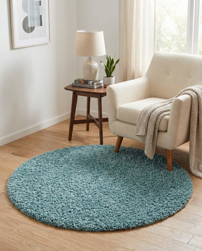 Plush Oasis Collection Area Rug - Serenity (Light Slate Blue) Round Light Slate Blue  lifestyle 42