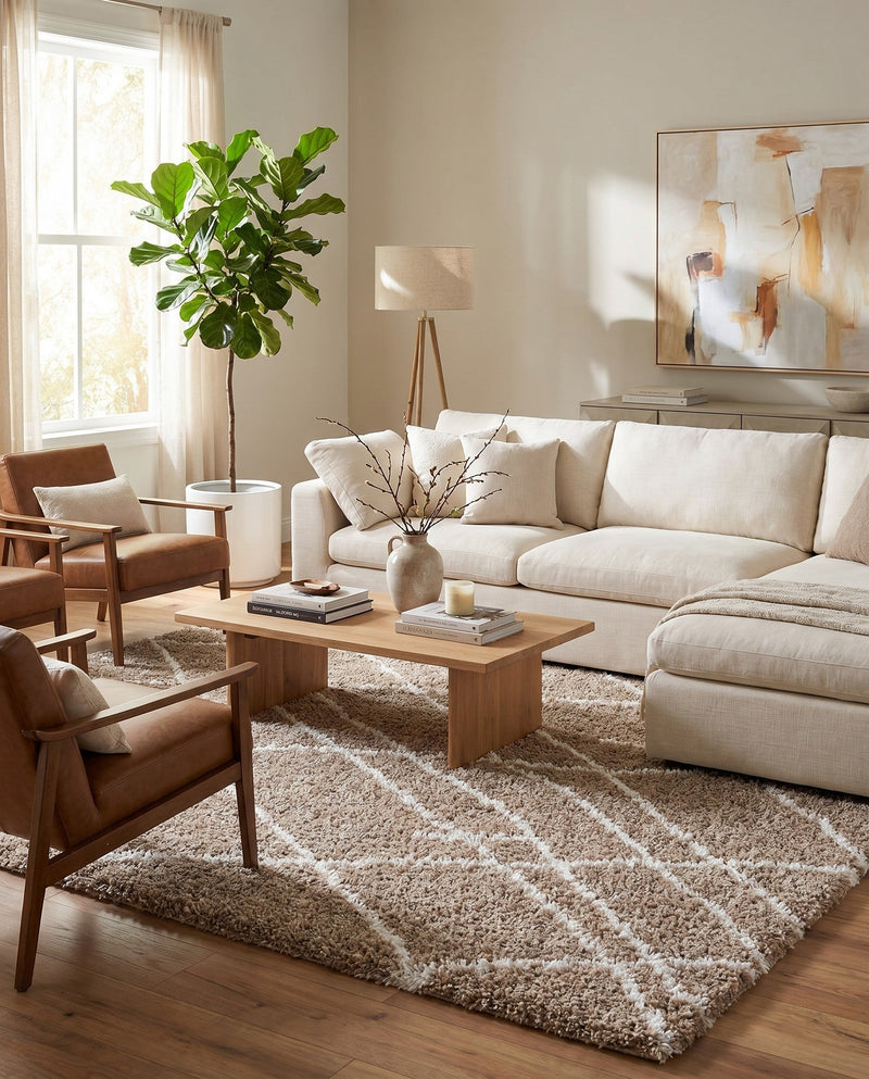 Cozy Haven Shag Collection Area Rug - Serenity (Khaki) Rectangle Khaki  lifestyle 17