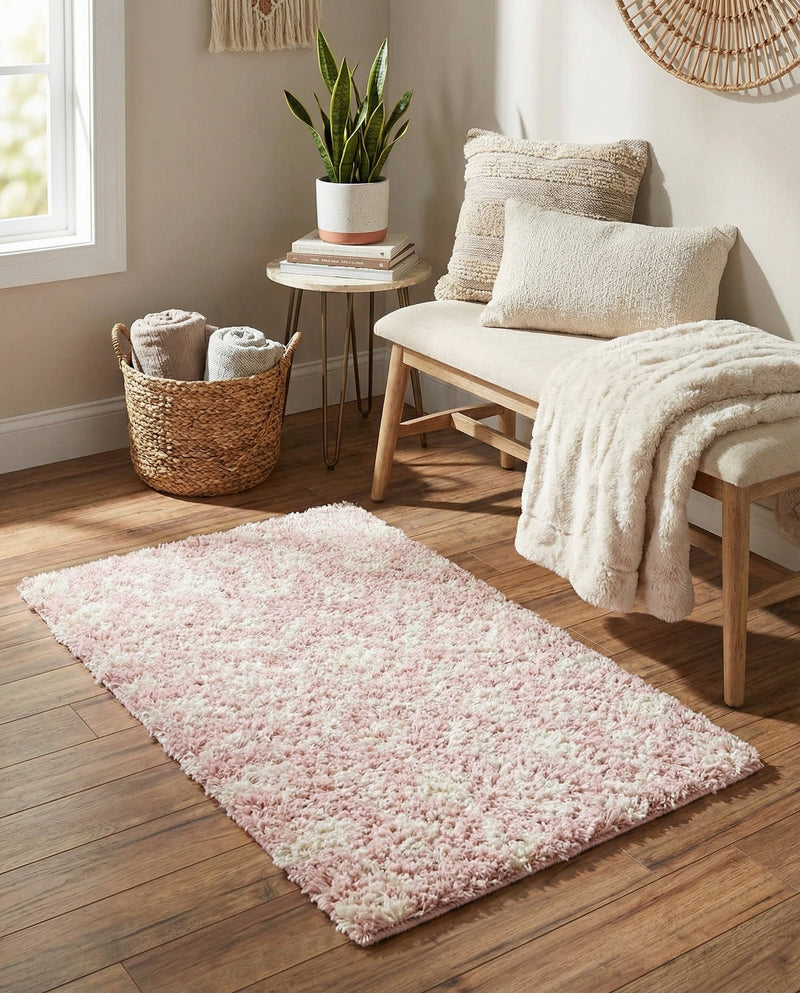 Berber Lattice Shag Collection Area Rug - Atlas (Light Pink) Rectangle Light Pink  lifestyle 6
