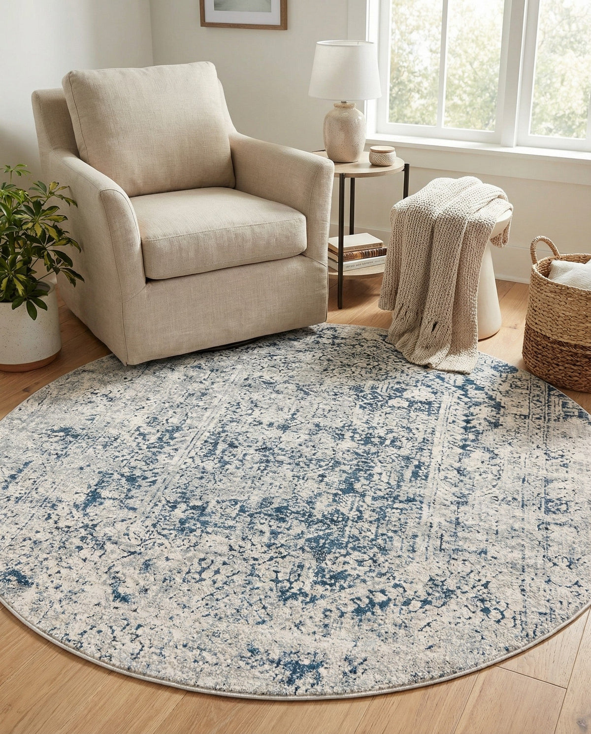 Coastal Manor Collection Area Rug -  Wavecrest Round Gray  lifestyle 80