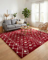 Berber Lattice Shag Collection Area Rug - Atlas (Burgundy Red) Square Burgundy Red  lifestyle 64