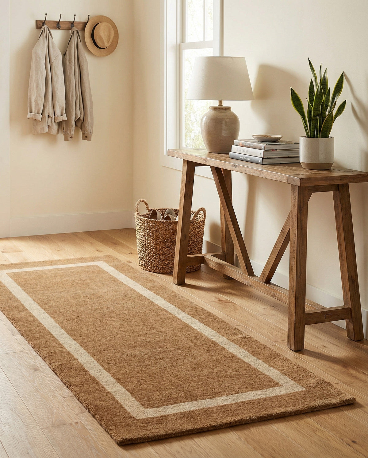 Savannah Borders Wool Collection Area Rug - Chatham Runner Latte Brown  lifestyle 199
