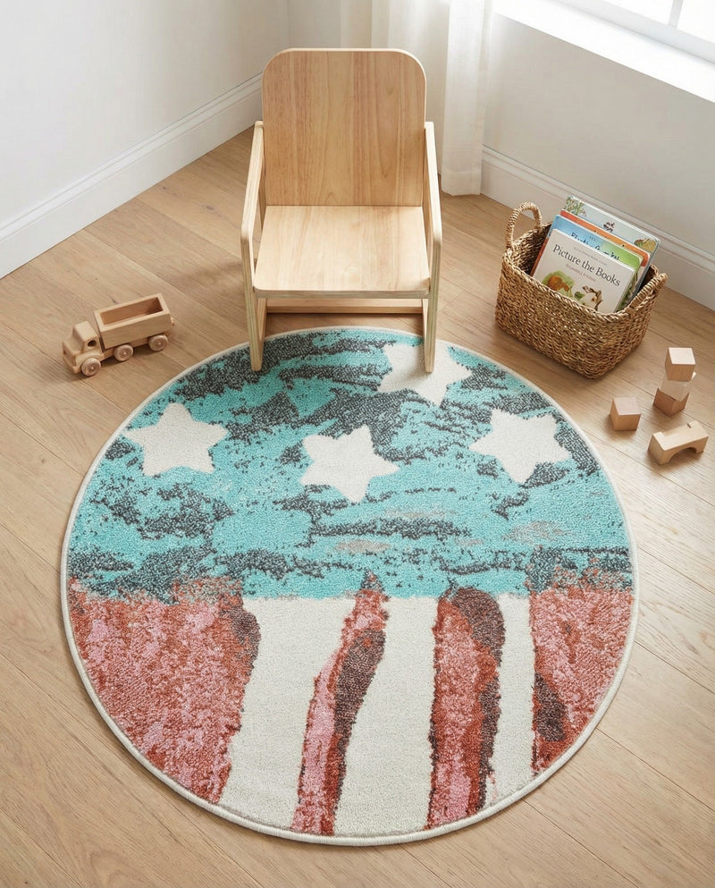 Wonder Tykes Collection Area Rug -  Zany Round Red and Blue  lifestyle 38