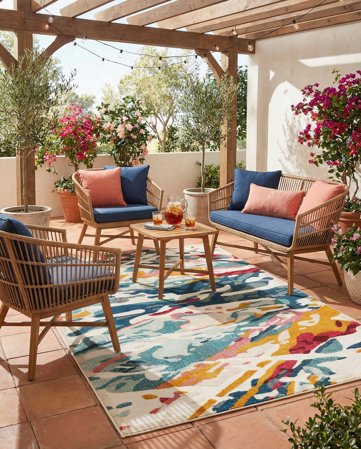 Outdoor Marrakesh Collection Area Rug -  Meknes Rectangle Multi  lifestyle 32